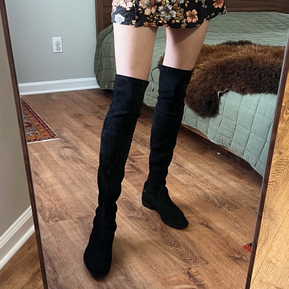 Stuart Weitzman Lowland Over-the-Knee Boots Black Suede Size 7.5